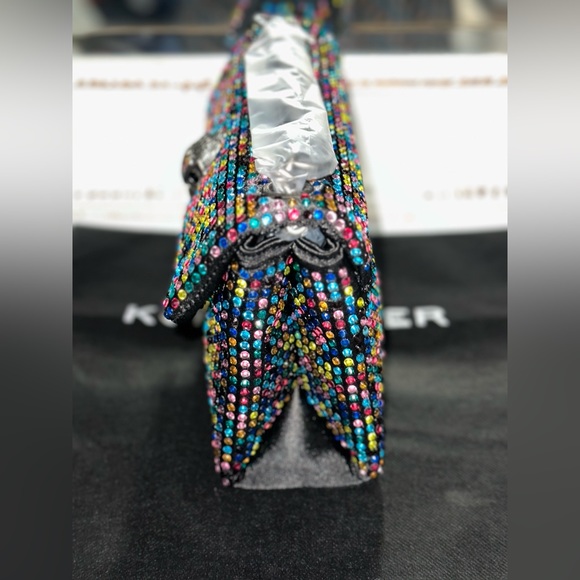 Kurt Geiger London Black Fabric Multicolor Rhinestone Medium Crossbody Bag - Picture 10 of 10